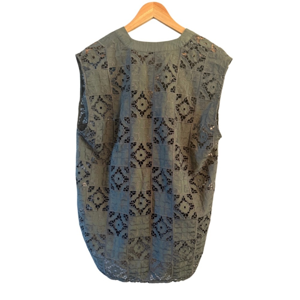 Zara Open Work Embroidered Tunic Blouse Large Khaki Green - Picture 3 of 7